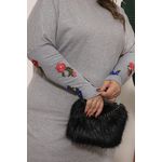 Vestido de Moletom Com Punho Duplo Bordado Cinza Claro