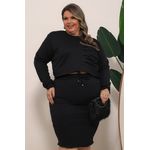 Conjunto de Saia Midi e Cropped em Moletom - Preto