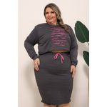 Conjunto de Saia Midi e Cropped em Moletom - Chumbo e Pink
