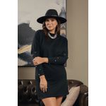 Vestido de Moletom Com Punho Duplo Bordado Preto