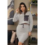 Conjunto de Saia Midi e Cropped em Moletom - Cinza Mescla