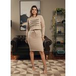 Conjunto de Saia Midi e Cropped em Moletom - Nude