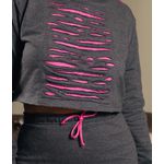 Conjunto de Saia Midi e Cropped em Moletom - Chumbo e Pink