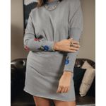 Vestido de Moletom Com Punho Duplo Bordado Cinza Claro