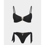 Biquíni Santorini Montenegro Preto Canelado Top Faixa Calcinha Cintura Alta 