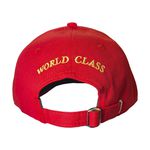 Boné Vermelho Aba Curva - Seis Gomos, Detalhe bordado, fecho de fivela - Word Class 