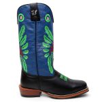 Bota Texana Masculina Bordado Cocar Country em Couro Legítimo Bico Quadrado Salto Carrapeta