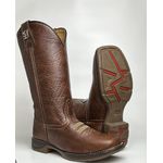Bota Texana Masculina Couro Cabeça De Boi Marrom Bico Quadrado Solado Jhamp 