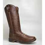 Bota Texana Masculina Couro Cabeça De Boi Marrom Bico Quadrado Solado Jhamp 