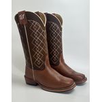 Bota Texana Masculina Bordado Country Couro Bovino Bico Quadrado Salto Carrapeta