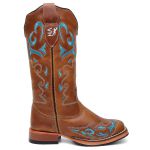 Bota Texana Feminina country em Couro legitimo Bico Quadrado Solado de couro Salto reto 