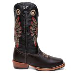 Bota Texana Masculina Bordado Cocar country em Couro legitimo Bico Quadrado Salto Carrapeta 