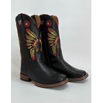 Bota Texana Masculina Bordado Cocar country em Couro legitimo Bico Quadrado Salto Reto