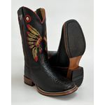 Bota Texana Masculina Bordado Cocar country em Couro legitimo Bico Quadrado Salto Reto
