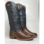 Bota Texana Masculina Couro de Cabeça Bordado Country em Couro Legítimo Bico Quadrado Salto Carrapeta