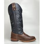 Bota Texana Masculina Couro de Cabeça Bordado Country em Couro Legítimo Bico Quadrado Salto Carrapeta