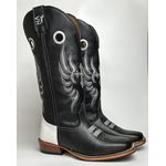  Bota Texana Masculina Bordado Cruz Country Couro Bovino Bico Quadrado Salto Carrapeta