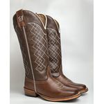 Bota Texana Masculina Bordado Country Couro Bovino Bico Quadrado Salto Carrapeta