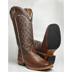 Bota Texana Masculina Bordado Country Couro Bovino Bico Quadrado Salto Carrapeta