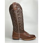 Bota Texana Masculina Bordado Country Couro Bovino Bico Quadrado Salto Carrapeta