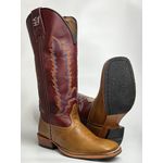 Bota Texana Masculina Bordado Cocar Country em Couro Legítimo Bico Quadrado Salto Carrapeta