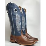 Bota Texana Masculina Bordado Indio Country em Couro Legítimo Bico Quadrado Salto Carrapeta