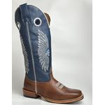 Bota Texana Masculina Bordado Indio Country em Couro Legítimo Bico Quadrado Salto Carrapeta