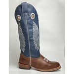 Bota Texana Masculina Bordado Indio Country em Couro Legítimo Bico Quadrado Salto Carrapeta