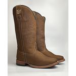 Bota Texana Masculina Country em Couro Legítimo Bico Quadrado Salto Reto 