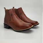 Botina Texana Masculina Country Solado Borracha Couro Legitimo Pinhão 