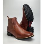 Botina Texana Masculina Country Solado Borracha Couro Legitimo Pinhão 