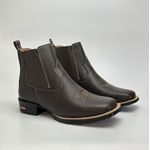Botina Texana Masculina Country Solado Borracha Couro Legitimo Café 