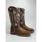 Bota Texana Feminina Country Em Couro Legitimo Bico Quadrado Solado De Couro