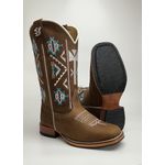 Bota Texana Feminina Country Em Couro Legitimo Bico Quadrado Solado De Couro