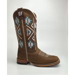 Bota Texana Feminina Country Em Couro Legitimo Bico Quadrado Solado De Couro