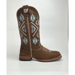 Bota Texana Feminina Country Em Couro Legitimo Bico Quadrado Solado De Couro