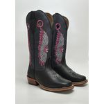 Bota Texana Masculina Bordado Indio Country em Couro Legítimo Bico Quadrado Salto Carrapeta