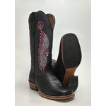 Bota Texana Masculina Bordado Indio Country em Couro Legítimo Bico Quadrado Salto Carrapeta