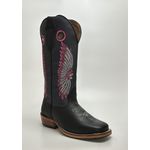 Bota Texana Masculina Bordado Indio Country em Couro Legítimo Bico Quadrado Salto Carrapeta