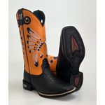 Bota Texana Masculina Bordado Cocar country em Couro legitimo Bico Quadrado Solado em Borracha 