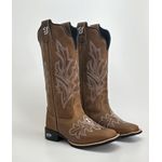 Bota Texana Feminina country em Couro legitimo Bico Quadrado Solado de Borracha 
