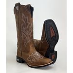 Bota Texana Feminina country em Couro legitimo Bico Quadrado Solado de Borracha 