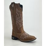 Bota Texana Feminina country em Couro legitimo Bico Quadrado Solado de Borracha 