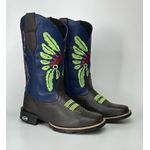 Bota Texana Country Índio Cocar 100% Couro Legitimo Sola de Borracha Bico Quadrado