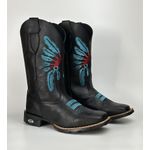 Bota Texana Country Índio Cocar 100% Couro Legitimo Sola de Borracha Bico Quadrado