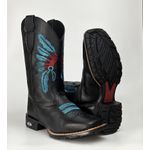 Bota Texana Country Índio Cocar 100% Couro Legitimo Sola de Borracha Bico Quadrado