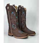 Bota Texana Feminina Crazy Horse Salto Madeira Bico Quadrado