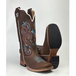 Bota Texana Feminina Crazy Horse Salto Madeira Bico Quadrado
