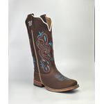 Bota Texana Feminina Crazy Horse Salto Madeira Bico Quadrado