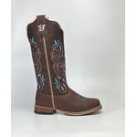 Bota Texana Feminina Crazy Horse Salto Madeira Bico Quadrado